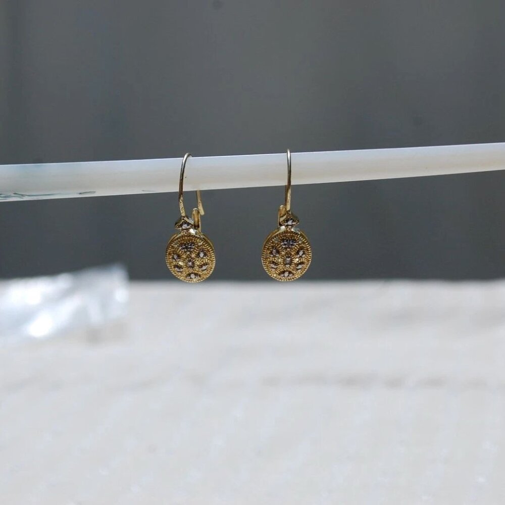 white diamond yellow gold plated sterling silver leverback earring